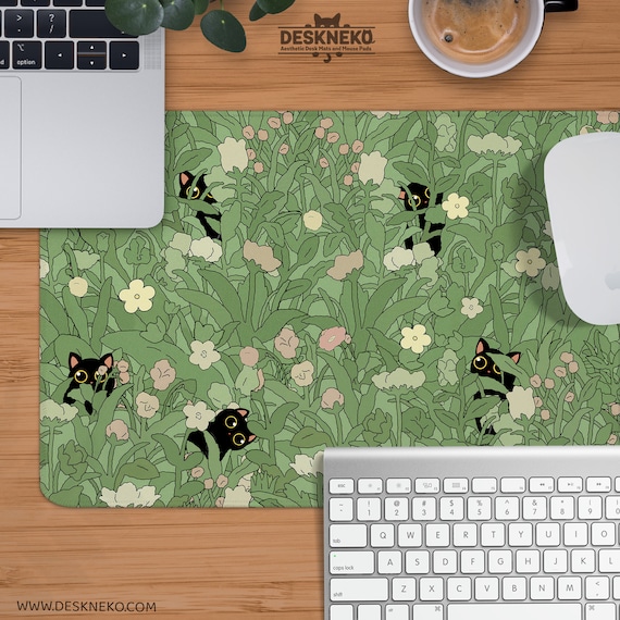 Green Desk Mat, Cute Cats Deskmat, Nature Mouse Pad Large, Mouse Pad With Wrist  Rest, Xxl Xl Gaming Keyboard Matt, Kawaii Mousepad Aesthetic 