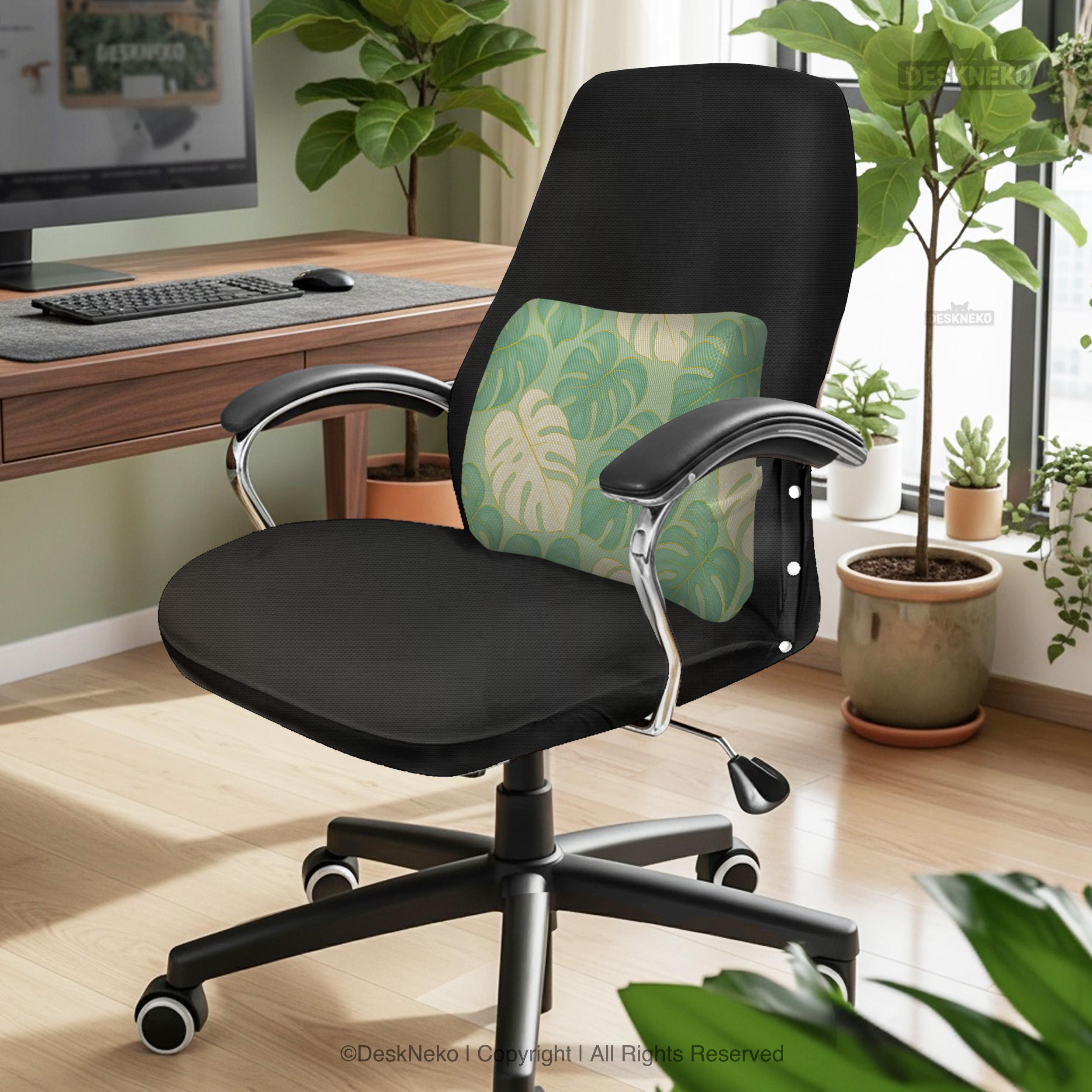 Monstera Desk Chair, Sage Green Beige Tropical Leaf Botanical Pattern ,  Comfy Home Office Chair with Nature Inspired Design
