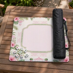 Pink Tropical Mahjong Mat, American Mahjong Game Mat With Rules, Hibiscus Palm Tile Play Surface, Hostess Gift For Game Night image 10