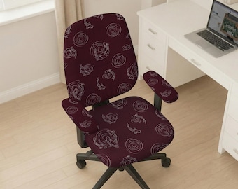 Funda para silla de oficina, funda elástica para silla de escritorio y silla gaming, funda lavable para silla de respaldo alto, protector de reposabrazos, estampado de carpas koi burdeos.