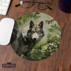 Forest Wolf Mouse Pad, Wildlife Nature Mousepad, Ergonomic Keyboard Wrist Rest, Deskmat mouse mat small round, Desk Decor Accessory gift