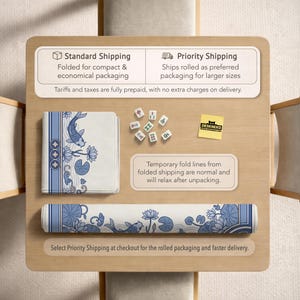 May include: A rolled-up desk mat and a folded desk mat with a blue and white koi fish and lotus flower design. The image also shows mahjong tiles and text that reads "DESKNEKO". The text also mentions shipping options.