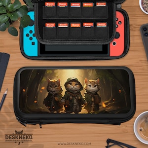 Cute Cats Case voor Nintendo Switch, Game Card Holder, Switches accessoire, dock cover, Magic forest mtg lofi, kawaii lite/oled draagtas
