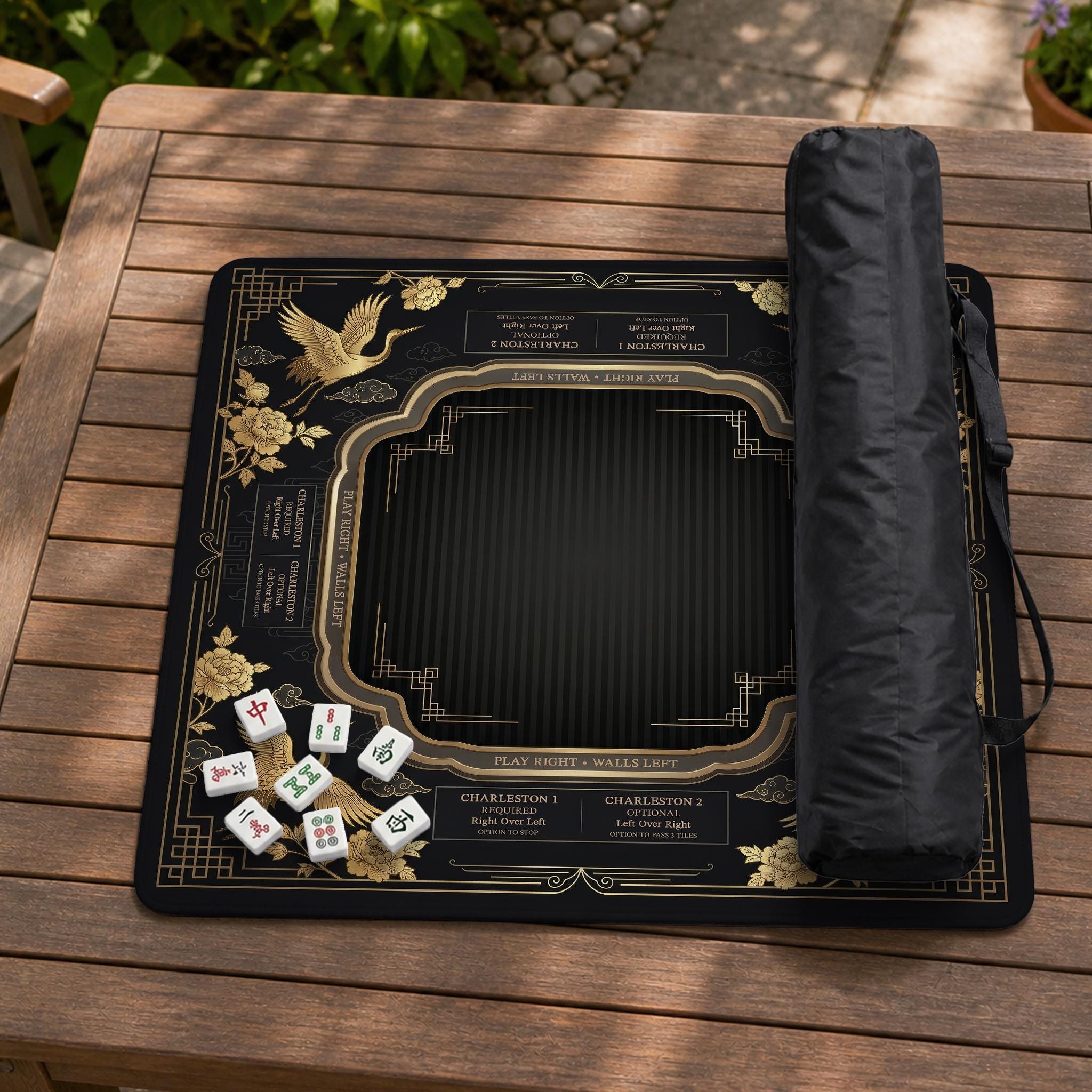 Black Floral Mahjong Mat image 4