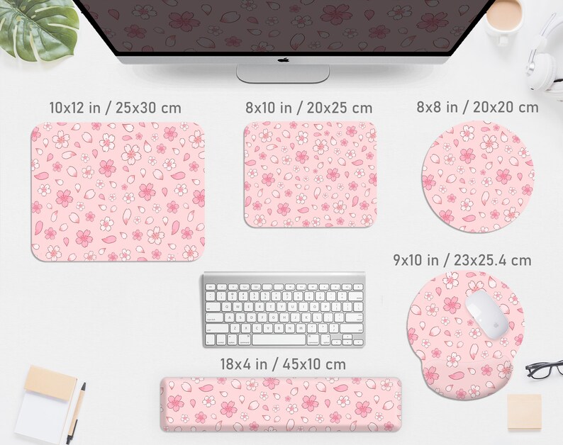 Pink Love Computer Mat Cherry Blossom Desk Mat Kawaii Pink Mousepad, Cute Pastel Anime ...