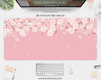 Cherry blossom mousepad, Pink sakura desk mat, Cute Japanese aesthetic peach flower tree, large mouse pad kawaii, xxl rgb led gaming deskmat