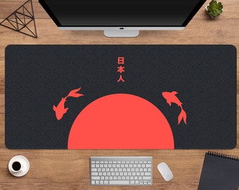 Minimalistisches japanisches Mauspad, Schreibtischunterlage XL aus Japan, Schwarz und Rot, geometrische Kunst aus Tokio und Kyoto, Schreibtischunterlage mit aufgehender Sonne, extra großes Gaming-Mauspad