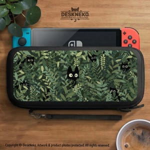 Leuke hoes voor Nintendo Switch, Green Forest, kawaii zwarte animekatten, Lite & Oled harde basiscover, spelhouder, reistasje