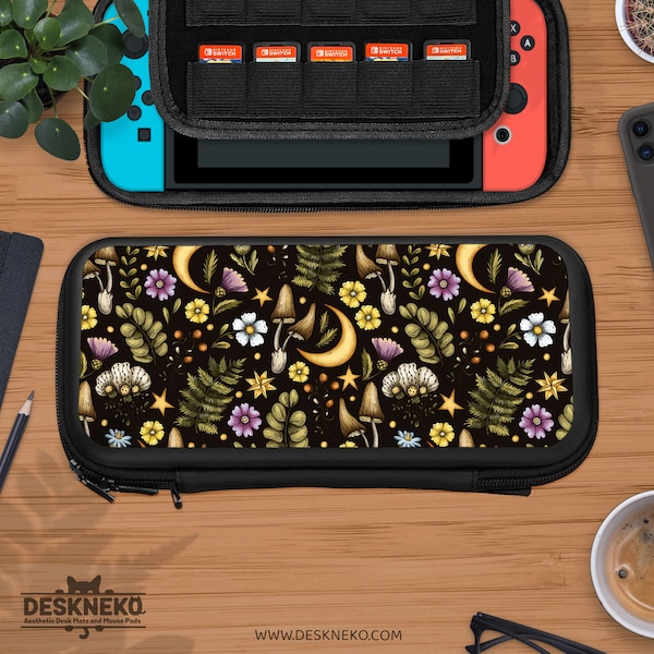 Étui Cottagecore pour Nintendo Switch, porte-cartes de jeu, housse de station d'accueil pour accessoires Switchs, herbologie des plantes sorcières, jolie pochette de transport Lite Oled