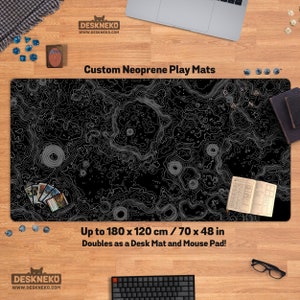 Mond Karte Spielmatte/Schreibtischmatte, tcg mtg dnd Spielmatte xl, topo topographic Schreibtischmatte/Mauspad XXL, groß nach Maß aus schwarzem Neopren-Gummi matt