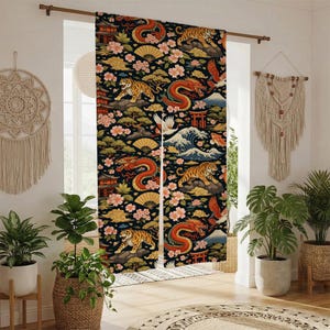 Tenda per porta Noren con drago, divisorio per ambienti giapponese con tenda per porta, motivo Chinoiserie tigre drago gru sakura, pannello d'ingresso giapponese