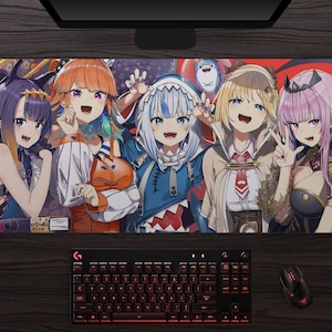 Holomyth Vtubers Mousepad | Gawr Gura, Ina, and more virtual vtuber design | large gaming Rectangular Non-slip Mouse Pad