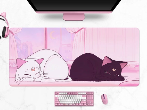 Luna And Artemis Mousepad Cute Kawaii Anime Cats Deskmat Xxl Etsy