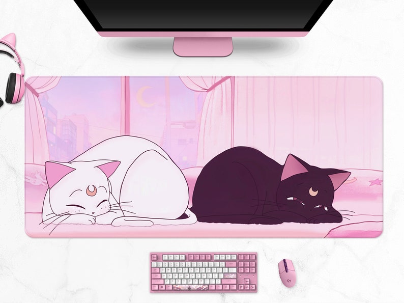 Luna and Artemis Mousepad cute Kawaii anime cats deskmat XXL image 1
