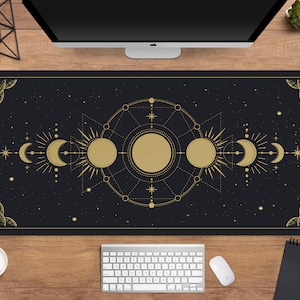 Fases lunares alfombrilla de ratón, Alfombra de escritorio celestial xl, Carta lunar del ciclo lunar de oro, alfombra de escritorio del horóscopo de estrellas, alfombrillas de ratón zodiaco de astronomía mística
