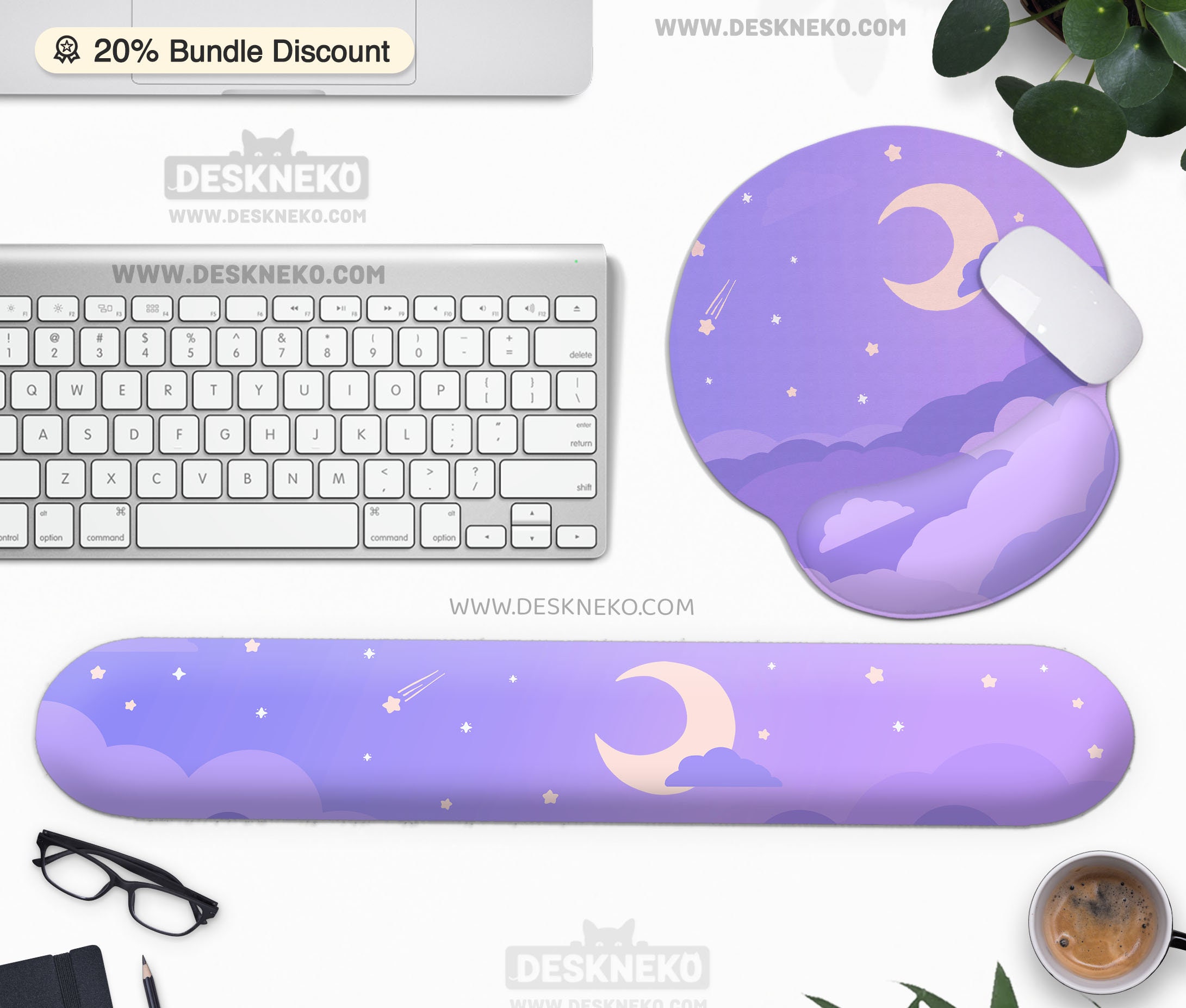 Kawaii Purple Desk Mat Xl, Cute Mouse Pad Xxl, Large Mousepad Clouds ...