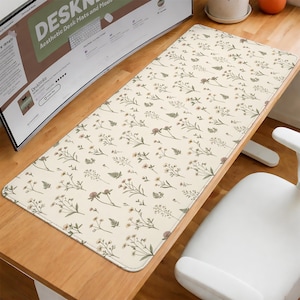 Cottagecore Floral Desk mat, Wildflower Mouse pad, Extra Large Deskmat, Vintage Botanical Keyboard and Mouse Pad Mat for Office Work Desk