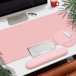 Pink Desk Mat: Large Mouse pad, Plain Mouse Pad, xxl Extended Deskmat xl, office decor accessory, Pastel peach milk, Minimalist salmon pink