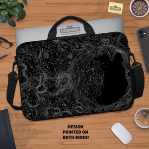 Housse pour ordinateur portable Dark Moon Map, sacoche pour homme, contour noir et blanc topographique pour ipad/macbook pro 10 11 12 13 14 15 16 17 pouces