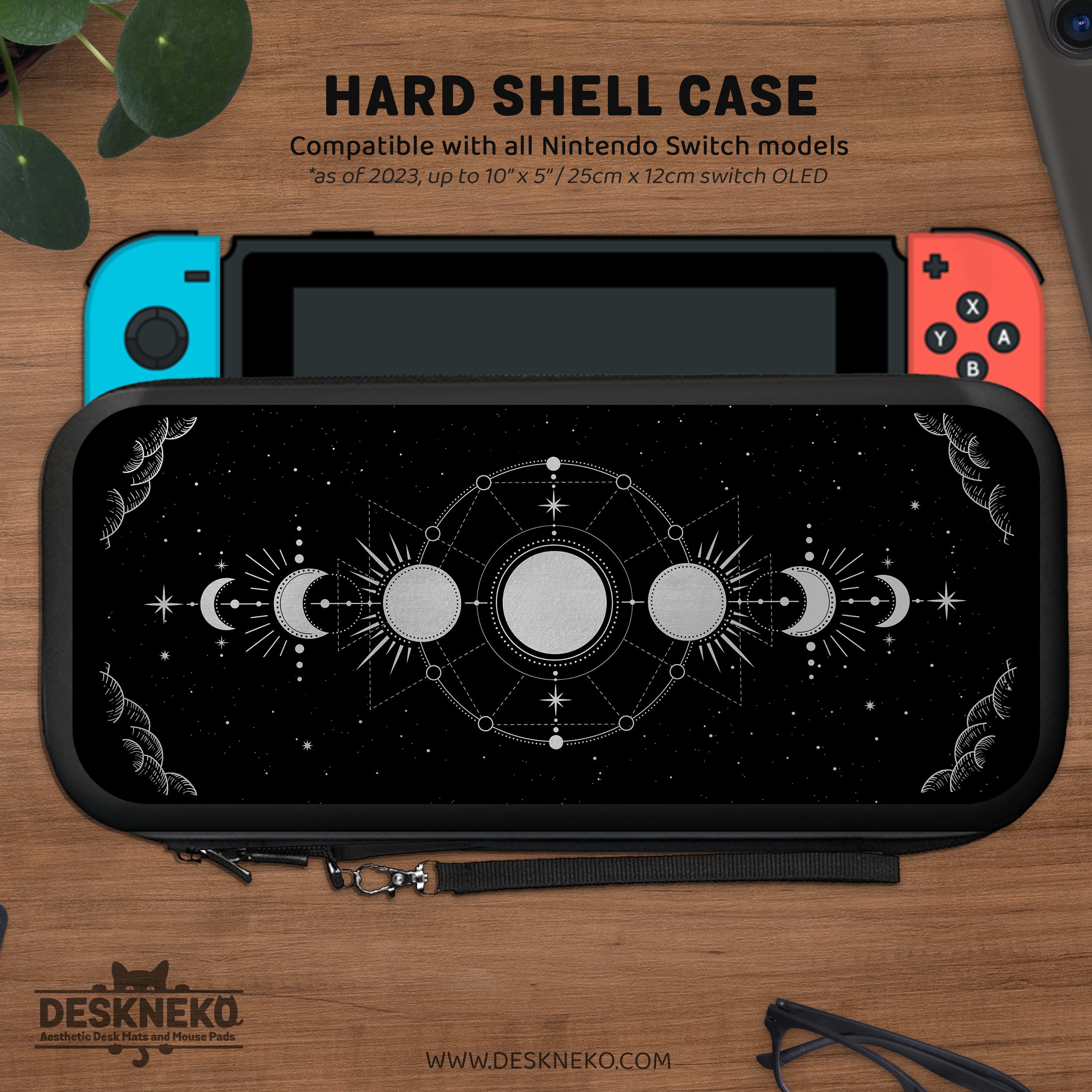 Case for Nintendo Switch Lite & Oled, Black Silver Celestial Moon
