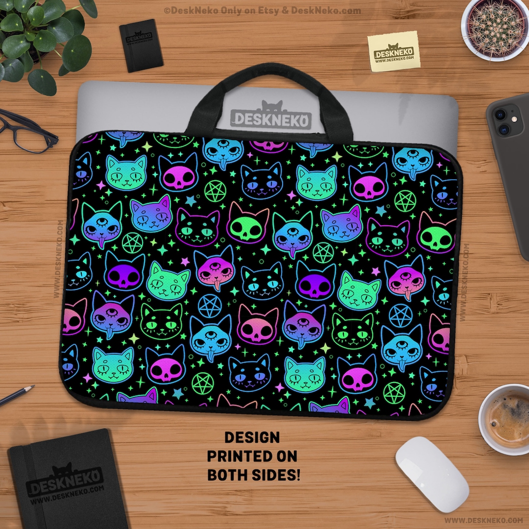 Witchy Cats Laptop Sleeve, Computer Bag, Cute Pastel Goth, Purple ...