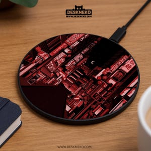 Red Tokyo Neon Wireless Charger, Cyberpunk Japanese Street Qi Charging Pad, Aesthetic Phone Dock, Gaming Desk Accessory Gift