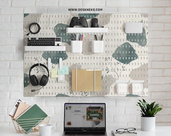 Tablero perforado de escritorio topográfico verde, organizador de pared botánico, juego modular de tablero perforado con accesorios para oficina y taller de manualidades.