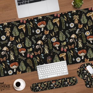 Cottagecore Desk Mat, Mushroom Mousepad forest, Dark academia witchy goth aesthetic, Cute witch fungi wrist rest, large deskmat mouse pad