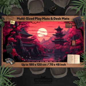 Tapete de juego/escritorio japonés, juego de cartas/dados/mesa tcg mtg, paisaje de anime rojo oscuro 24x14, tapete de escritorio/almohadilla de ratón/alfombrilla de juego gigante cosido grande xl