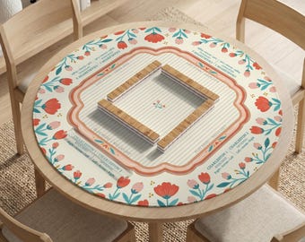 Mahjongmatta, Rund Mahjong-bordsmatta med regler, Amerikansk Mahjong-spelmatta, Blågrön blommig värdgåva, Lekmatta