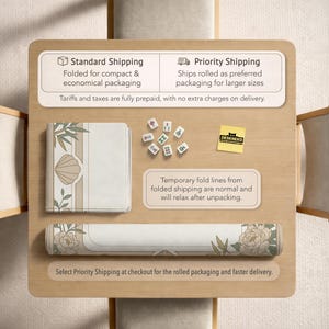 May include: A rolled-up beige desk mat with a floral design and a folded desk mat with a seashell design are displayed on a wooden surface. The image also shows mahjong tiles and a DESKNEKO sticker.
