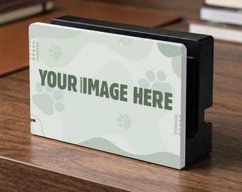 Switch 1 Dock Skin, Custom Image Console Dock Sticker, Personalized Gaming Decal, Cute Sage Green Paw Print Decor, Gamer Setup Gift
