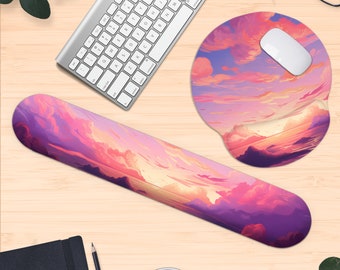 Anime ergonomic mouse pad with wrist rest, Kawaii pink mousepad, Keyboard hand support, Cute soft non-slip neoprene deskmat, gift for gamers