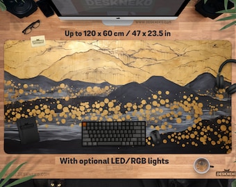 Black & Gold Desk Mat: Mouse pad, Art Nouveau Deskmat xl, Gustav Klimt Art Deco table matt, xxl extra Large Mousepad, Abstract Desk Decor
