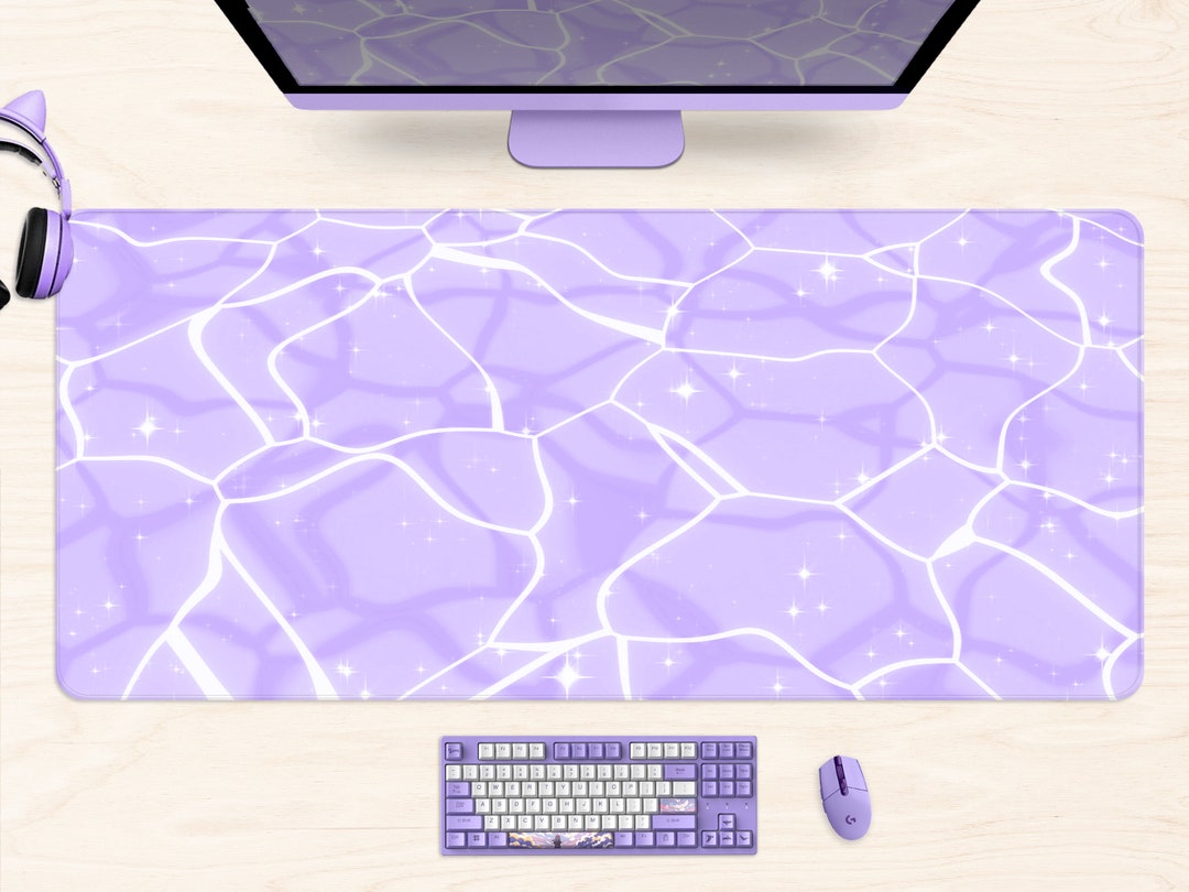 Purple Desk Mat Kawaii, Anime Mouse Pad Cute Aesthetics, Pastel Pink