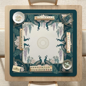 Peacock Mahjong Mat, Mahjong Mat With Rules, Mahjong Mat With Instructions, Floral Peacock Peony Game Night Gift, Square Table Mat