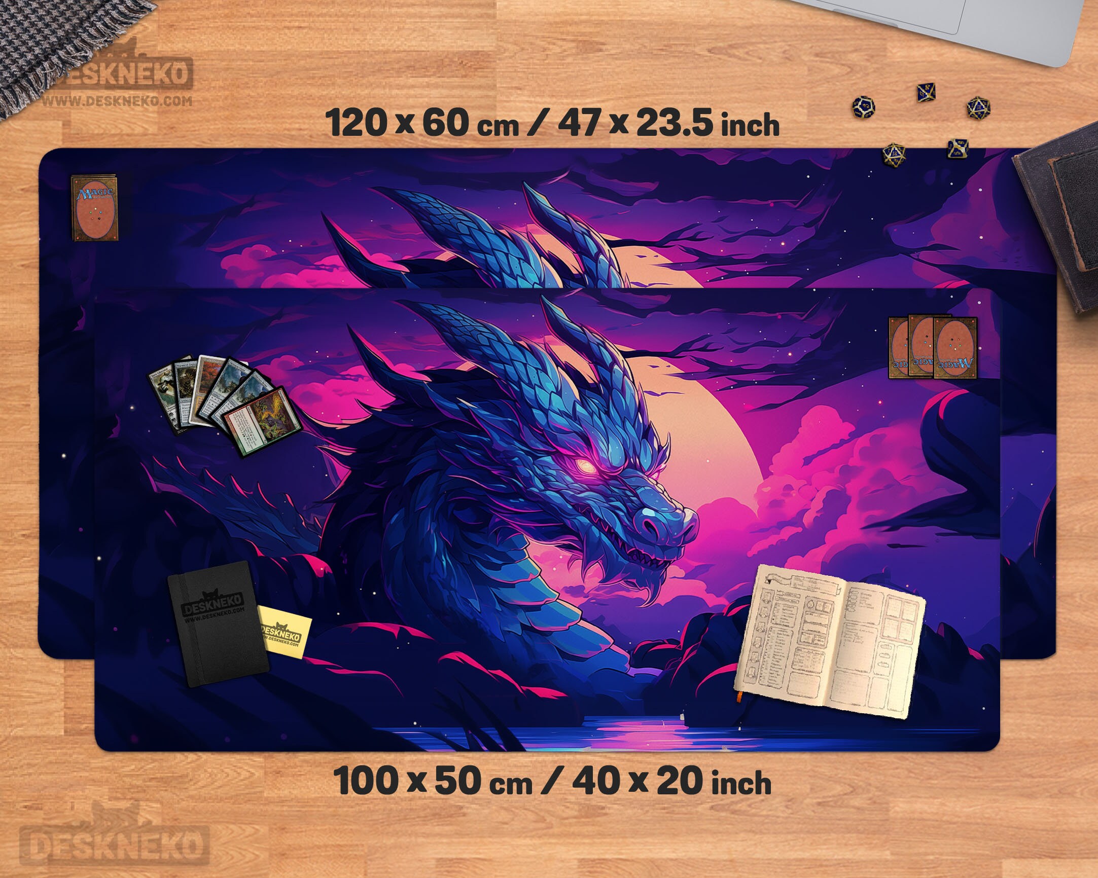 Neon Dragon Playmat/desk Mat, Tcg Card/board Game Dnd Dd, Xxl Stitched ...