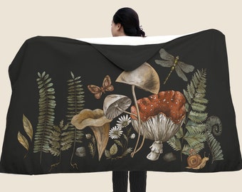 Witch Cloak with a hood/Hooded Blanket, Forest Mushroom hunter, Cottagecore boho aesthetics, Witcyh pagan druid mage, Boho throw blanket