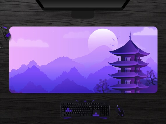 Purple Japan Desk Mats, Japanese Mousepad Xl, Tokyo Aesthetic