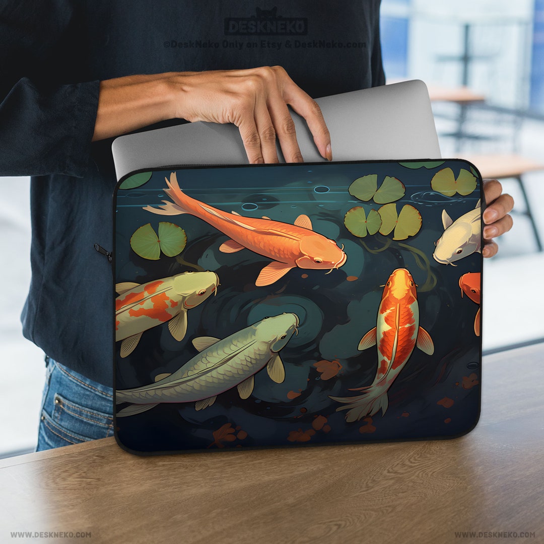 Koi Fish Laptop Sleeve, Japanese Art Computer Bag, Cute Anime