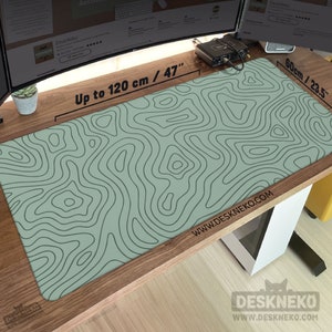 Green Topo Desk Mat: Play Mat Mouse pad, Extended matt xxl, Sage Green Mousepad extra large, XL Keyboard Deskmat led, Topographic contour