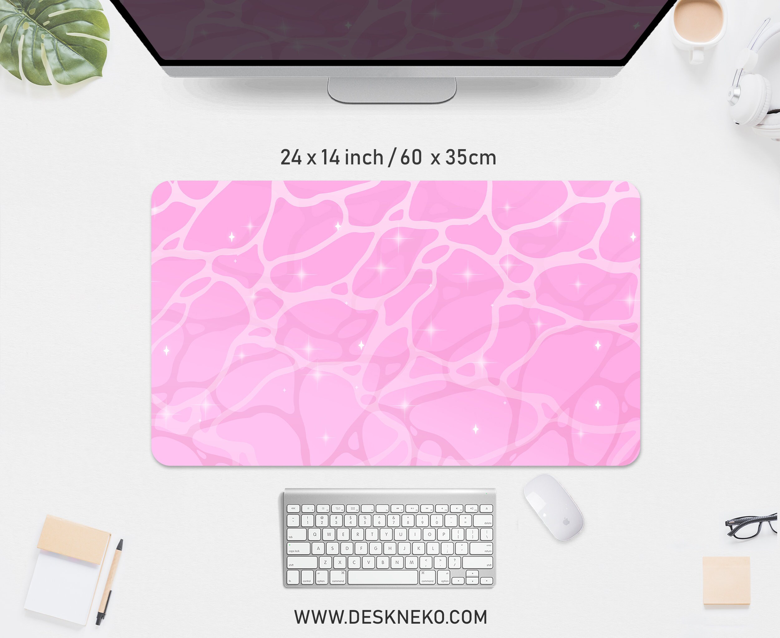 Pink Desk Mat Cute Mousepad Kawaii, Aesthetic Pastel Water Mouse Pad ...