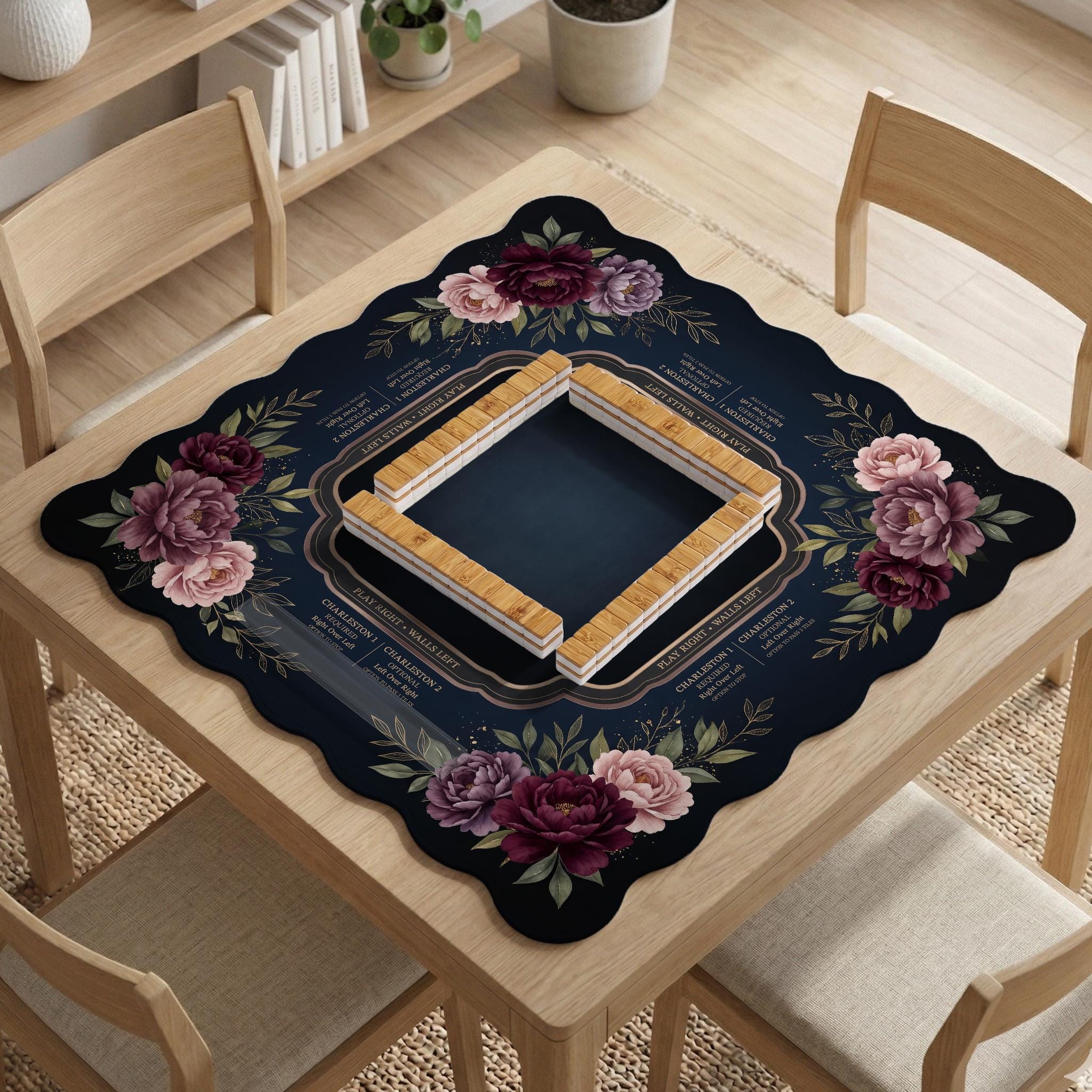 Burgundy Floral Mahjong Mat image 2