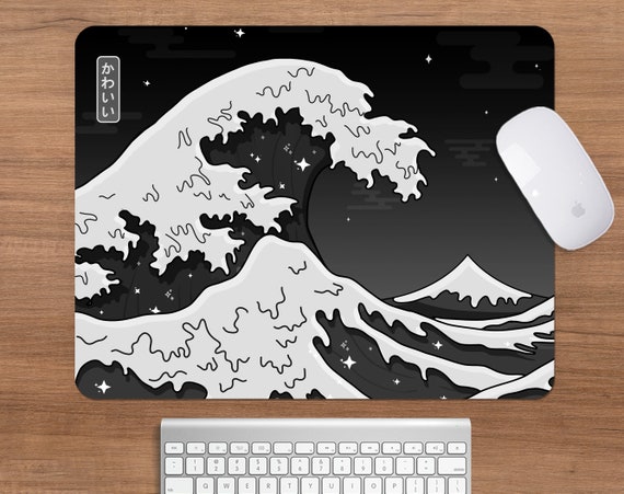 Black and White Desk Mat Wave Mousepad Hokusai Great Wave 