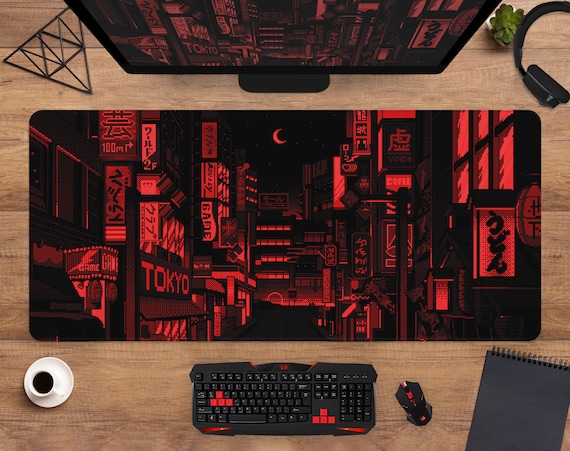 Topographic Gaming Tappetino Per Mouse XXL - 80x30 Cm - Impermeabile E Antiscivolo - Bordi Cuciti - Nero