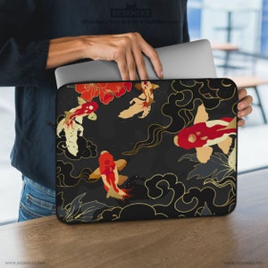 Sac pour ordinateur portable poisson koi, pochette pour ordinateur portable japonais pour homme, art abstrait, couverture en or rouge noir pour ipad/macbook pro, 10 12 13 14 15 15,6 17 pouces