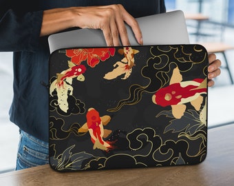 Funda para portátil con diseño de pez koi, funda japonesa para portátil para hombre, arte abstracto, cubierta negra, roja y dorada para iPad/MacBook Pro, 10, 12, 13, 14, 15, 15,6 y 17 pulgadas