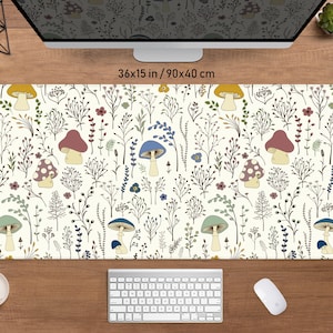 Süße Pilze Schreibtischmatte cottagecore, Witchy Plants Mousepad, xxl Gaming Schreibtischmatte RGB LED, Botanische Magie Hexe Boho Goth, kleines Mousepad xl
