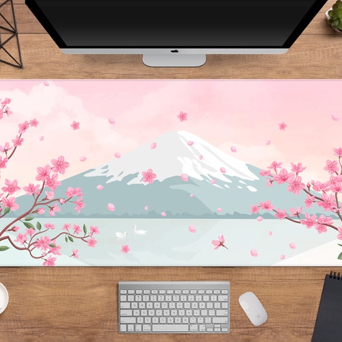 Fuji Cherry Blossom Desk Mat Japanese Mouse Pad Cute Minimal Etsy