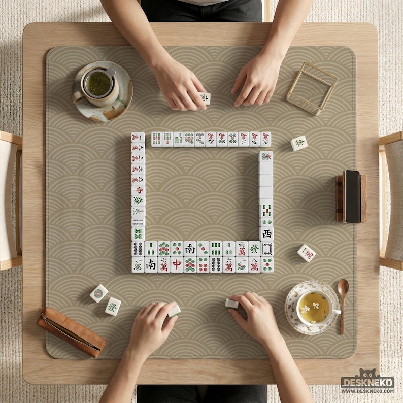 Mahjong Pattern Board Mahjong Mat, Beige Seigaiha Wave Pattern, Neutral Japandi Tabletop Game ...